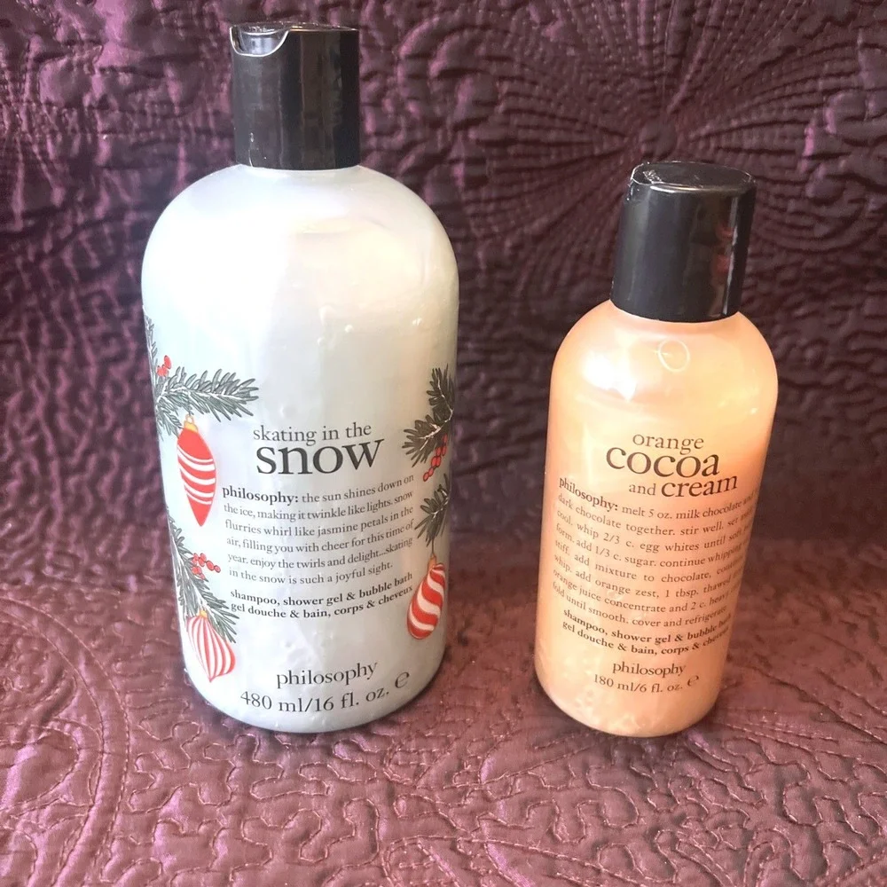 Lot Of 2 Philosophy‎ Skating Snow Shampoo Bath & Shower Gel Cocoa Cream New